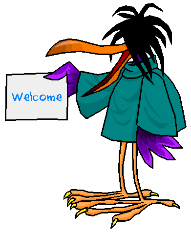 Bird With Sign.  Says Welcome.